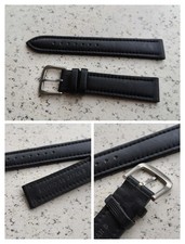 SEIKO VINTAGE BLACK LEATHER WATCH STRAP CINTURINO 18MM WITH STEEL  BUCKLE NOS