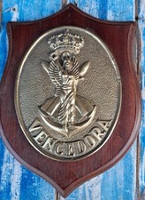 Crest Marina Militare Spagna Armada Espanola Vintage Bronzo Legno  "Vencedora"