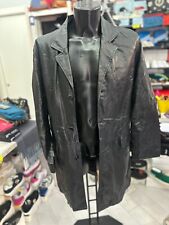 Vera Pelle Trench In Pelle Usato Uomo Man TgL Nero LLV659