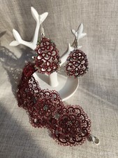 Parure Bracciale e Orecchini fatti a mano in pizzo chiacchierino (frivolite)