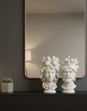 Coppia Uomo&Donna Teste di Moro India Sculture decorative Arte Siciliana 25 Cm