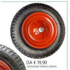 RUOTA PNEUMATICA CON CERCHIO PER CARRIOLA ASSE corto e lungo