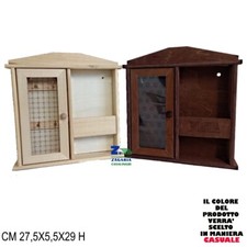 PORTACHIAVI CON PORTAPOSTA IN LEGNO CON 1 ANTA IN VETRO STILE RUSTICO