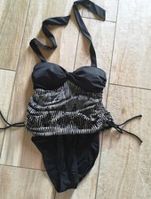 Costume Intero Contenitivo Pancia Monokini Bicolore Bianco E Nero Sexy A Righe 