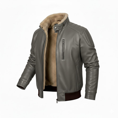 Giubbotto pelle bomber grigio