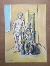 GIORGIO DE CHIRICO Disegno su carta (Fatto a mano) firmato e timbrato tecnica mista.