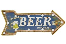 Lampada LED " Freddo Birra " Latta Freccia da Parete Diner Pub 24x60cm Nuovo
