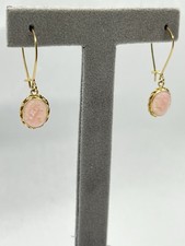 Orecchini In Oro Giallo 14kt Con Cammei In Conchiglia Rosa 10x8mm Ovali