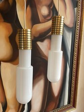 LAMPADA VINTAGE VETRO OPALINO LAMPADARIO SOSPENSIONE COPPIA DESIGN MID CENTURY 