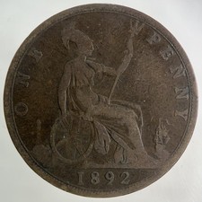 1892 Victoria One Penny Coin |