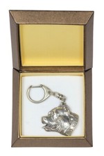 Pit Bull - Portachiavi argentato con cane in confezione regalo, decorazione per 