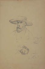 antico DIPINTO Opera Studio di Figure DISEGNO A MATITA su carta Epoca primi 900