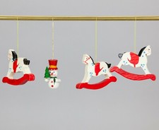 Natale addobbi vintage legno christmas pupazzo neve snowman cavallo 80s set 4