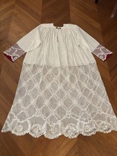ANTICO CAMICE SACERDOTALE IN LINO CON ALTO PIZZO IN FILET