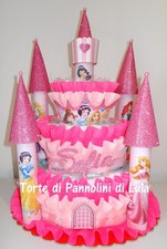 Torta Pannolini Castello nome personalizzato nascita battesimo baby shower bimba