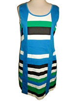 ALMATRICHI Abito tubino elasticizzato a righe blu cotone tg 44