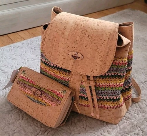 Vegan cork and raphia backpack