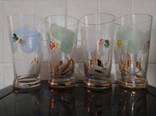 Set di 4 bicchieri vintage dipinti a mano e contorni in oro zecchino da bibita