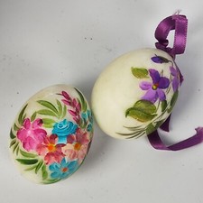 ARTE italiana Scultura Coppia Uovo UOVA in Marmo Dipinto a Mano Motivo Floreale
