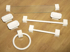 (PRL) LOTTO ARREDOBAGNO SET ACCESSORI  A MURO 7 PEZZI LEGNO CERAMICA MENSOLA    