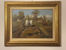 RONTINI FERRUCCIO  (1893-1964) – Paesaggio rurale con buoi e contadino.