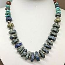 COLLANA ETNICA IN PIETRE DURE NATURALI TURCHESE E CORALLO  CHIUSURA IN ARGENTO
