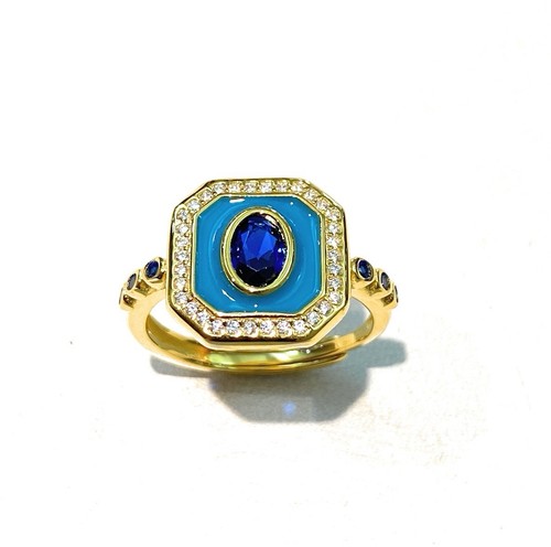 Anello smalto turchese zirconi - turchese,