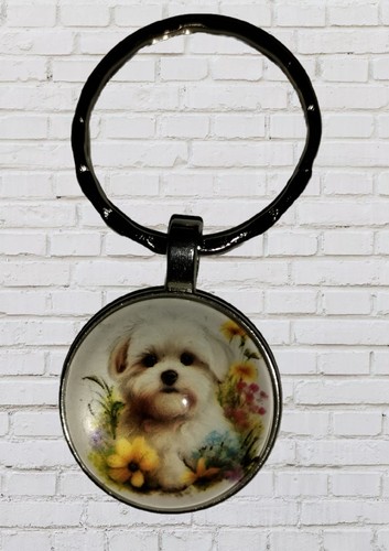 Cute maltese dog keyring - maltese,