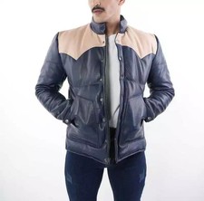 Giacca biker uomo blu beige