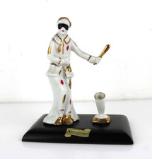 Pulcinella in porcellana su piedistallo in legno con porta penna pennino VINTAGE