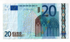 Banconota 20 Euro 2002 Serie J035/S Firma Mario Draghi buone condizioni
