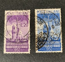 ITALIA 1950 CONFERENZA INTERNAZ. RADIODIFFUSIONE USATO SASS.S. 142 L.20 e L. 50 