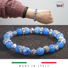 Bracciale da DONNA VJ SWAROVSKI braccialetto azzurro pietre naturali blu argento