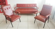 Set Soggiorno Anni '50: Divano Letto + 2 Poltrone Metallo Tessuto Ski