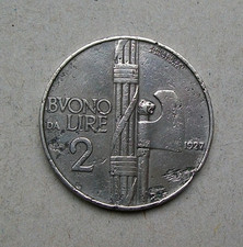 BUONO DA 2 LIRE 1927, Vittorio Emanuele III RARO metallo cariato