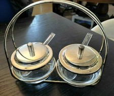 VINTAGE ZUCCHERIERA FORMAGGIERA DOPPIA CRISTALLO E SILVER PLATED ANNI '50 