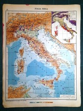ITALIA FISICA con CENTRALE TERMICHE E LINEE ELETTRICHE Carta geografica del 1947
