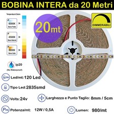 STRISCIA LED in Bobina unica da 20 metri 24V anche con Trasformatore 2835 12W/mt