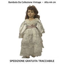 Bambola Vintage In Porcellana Con Vestito Bianco E Piedistallo • Da Collezione