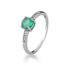 Anello in oro bianco 14 kt  peso 1,52  con smeraldo e 10 diamanti