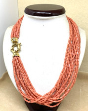 COLLANA TORCON 15 FILI CANNETTE COLOR CORALLO ROSA CHIUSURA A SALVAGENTE METALLO