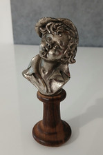 Antica Figura Statuetta in Peltro Cesellato a Mano e Legno Busto Ragazzo Vintage