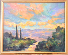 Dipinto Olio Montagne Nuvole