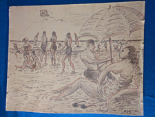 Anacleto Margotti, bozzetto “Sulla spiaggia” (1959) su faesite 56,5x44,5 cm