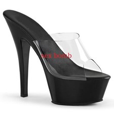 sexy SANDALI tacco 15 dal 35 al 44 TRASPARENTE/NERO plateau disco GLAMOUR club