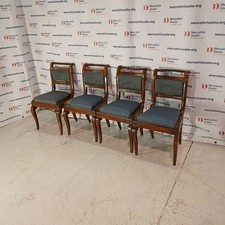 Sedie Antiche Noce Intagliato Tessuto Set 4 Sedie Italia Metà 800 Originali