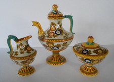 Set da tè vintage in ceramica maiolica dipinta a mano Made in Italy floreale firmato