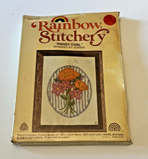 Kit ricamo vintage cucitura arcobaleno "Pansy Oval" 1978 NOS