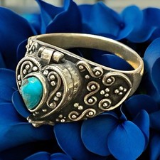 Anello Vintage Argento 925 Con Turchese Apribile Porta Veleno Poison Ring
