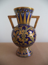 Vaso con manici ceramica a lustro Robbia di Gualdo Tadino Italy blu e oro 19 cm